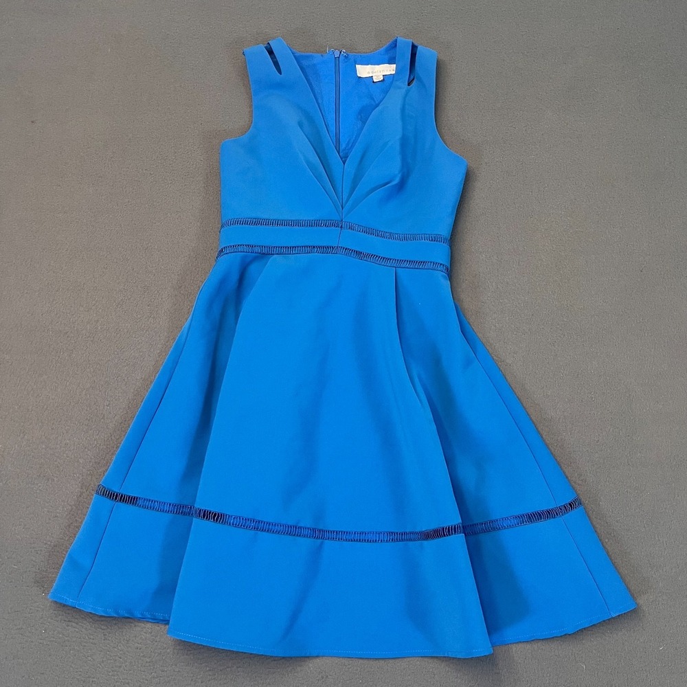 Adelyn Rae Blue Womens Sz XS Dress A Line V Neck Cinched Trim Sleeveless Cut Out